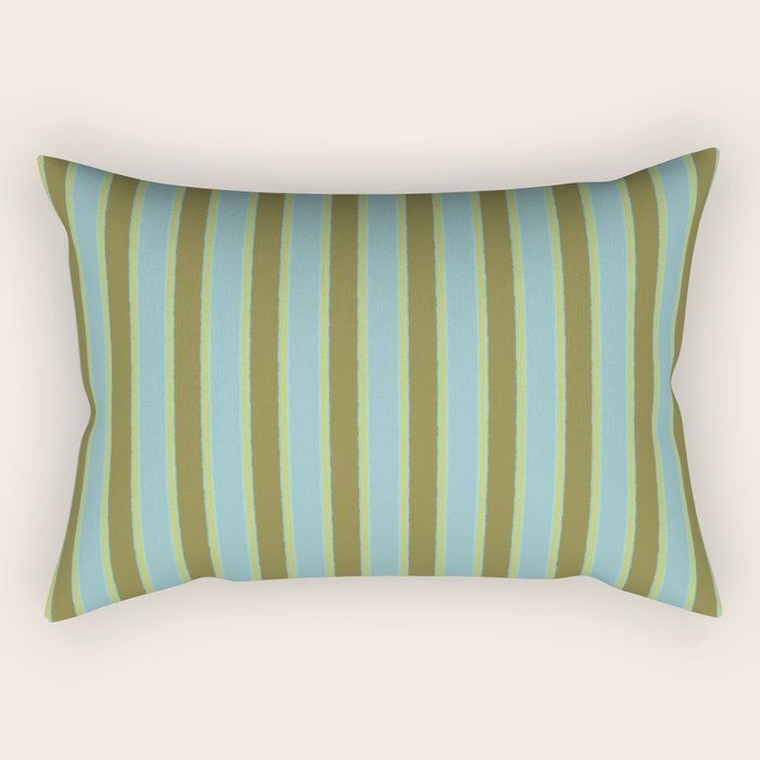 Rough Stripes Vertical Pattern in Olive Green Arctic Blue and Chartreuse Rectangular Pillow Gallery Image 2