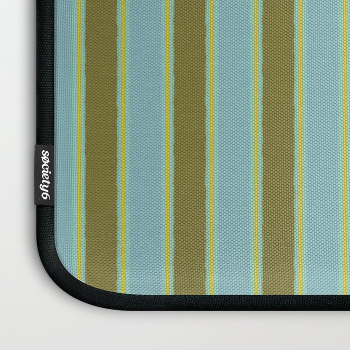 Rough Stripes Vertical Pattern in Olive Green Arctic Blue and Chartreuse Laptop Sleeve Gallery Image 3