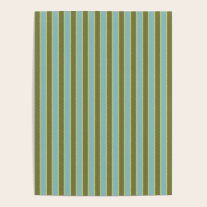 Rough Stripes Vertical Pattern in Olive Green Arctic Blue and Chartreuse Poster Gallery Image 4
