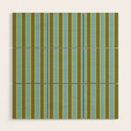 Rough Stripes Vertical Pattern in Olive Green Arctic Blue and Chartreuse Wood Wall Art Gallery Image 1