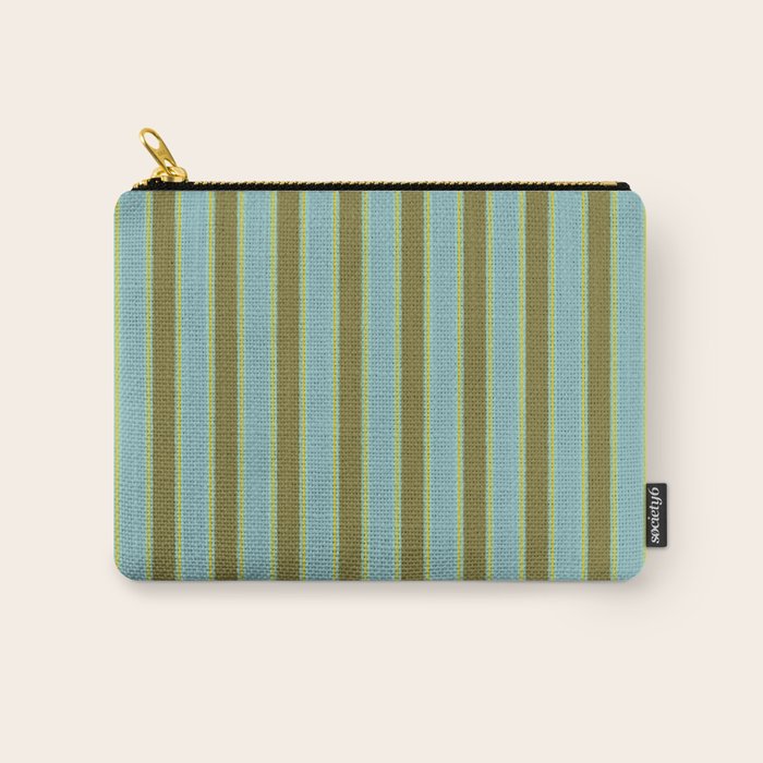 Rough Stripes Vertical Pattern in Olive Green Arctic Blue and Chartreuse Carry All Pouch Gallery Image 1