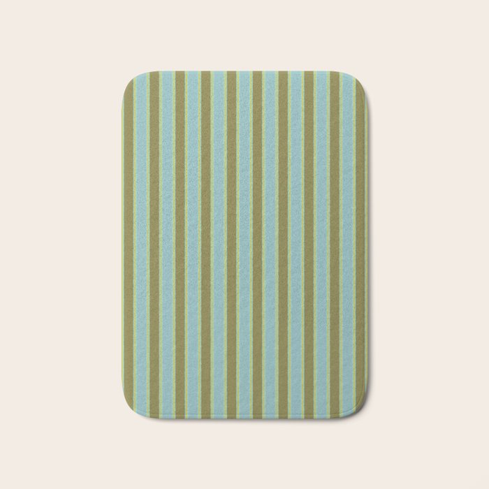Rough Stripes Vertical Pattern in Olive Green Arctic Blue and Chartreuse Bath Mat Gallery Image 1