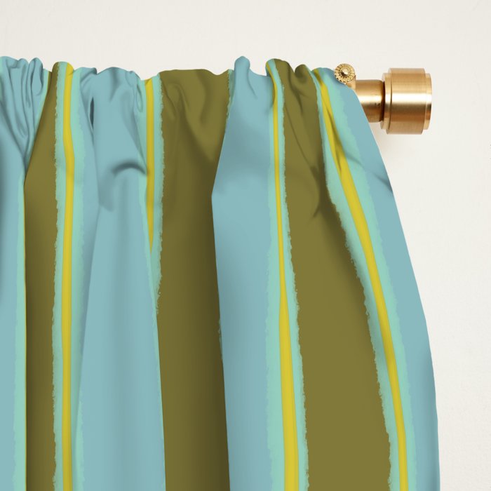 Rough Stripes Vertical Pattern in Olive Green Arctic Blue and Chartreuse Window Curtain Gallery Image 2