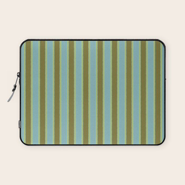 Rough Stripes Vertical Pattern in Olive Green Arctic Blue and Chartreuse Laptop Sleeve Gallery Image 1