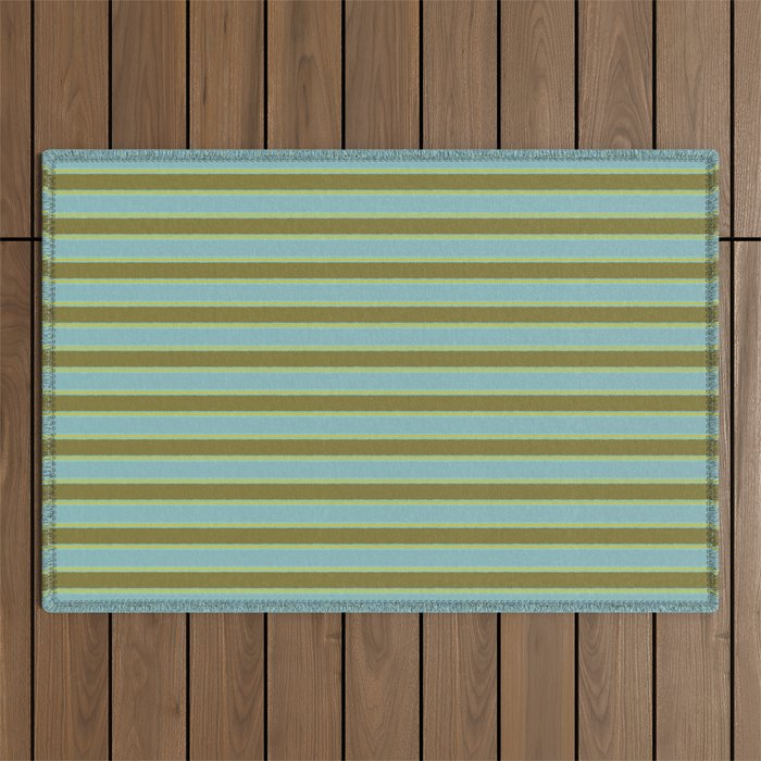 Rough Stripes Vertical Pattern in Olive Green Arctic Blue and Chartreuse Outdoor Rug Gallery Image 1