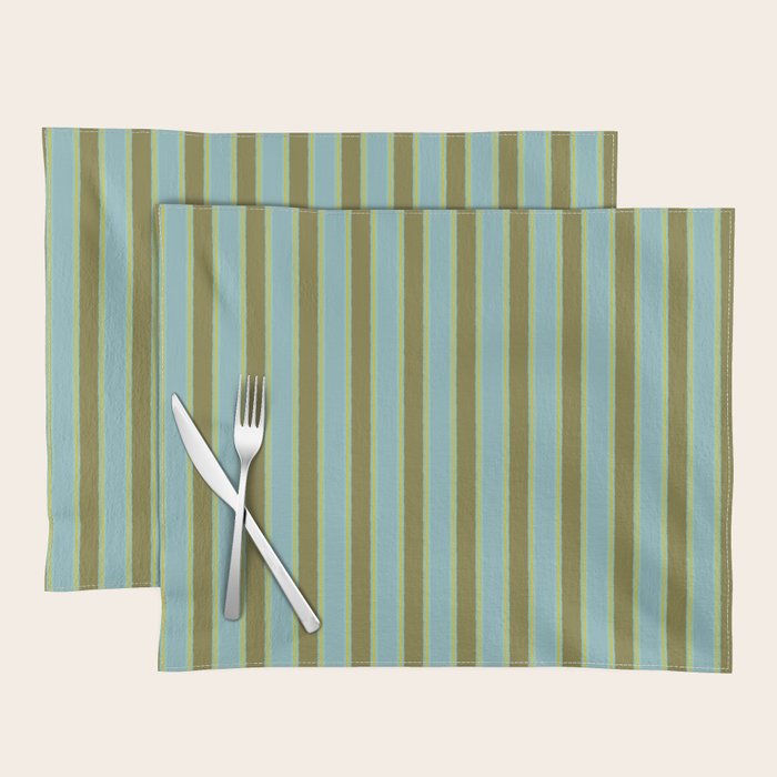 Rough Stripes Vertical Pattern in Olive Green Arctic Blue and Chartreuse Placemat Gallery Image 1