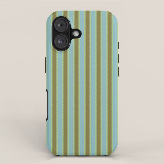 Rough Stripes Vertical Pattern in Olive Green Arctic Blue and Chartreuse iPhone Case Gallery Image 1