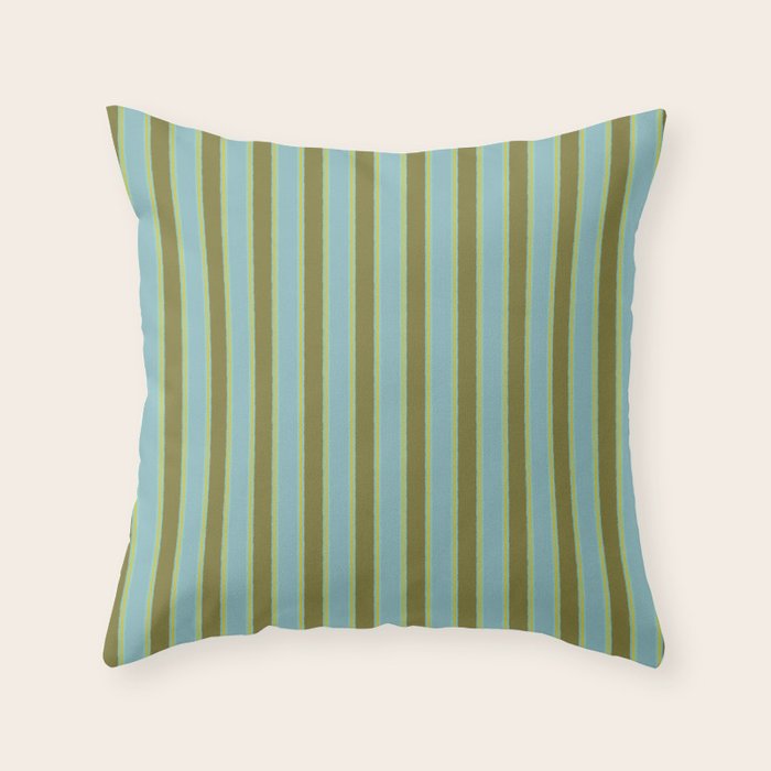 Rough Stripes Vertical Pattern in Olive Green Arctic Blue and Chartreuse Throw Pillow Gallery Image 6