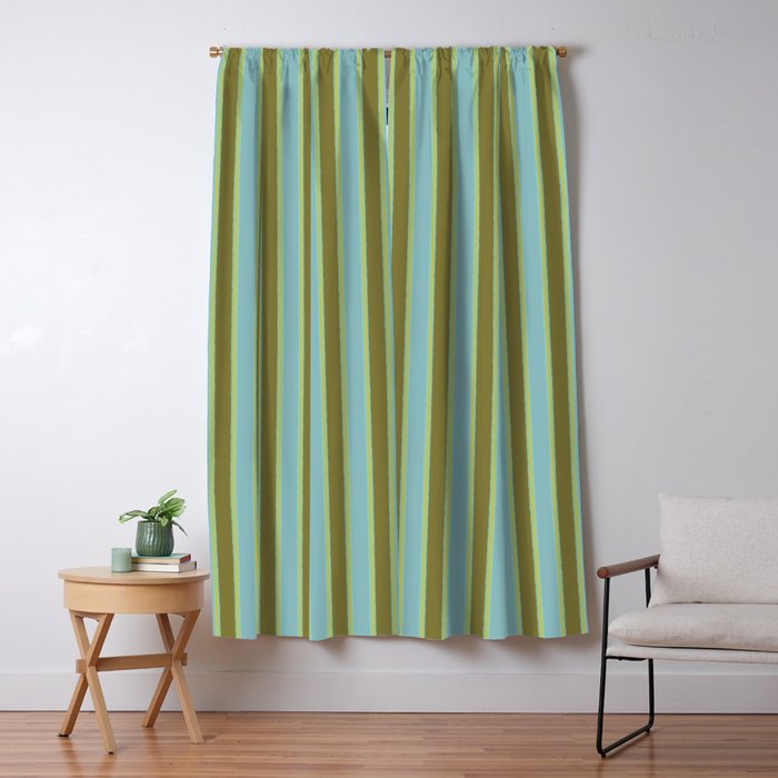 Rough Stripes Vertical Pattern in Olive Green Arctic Blue and Chartreuse Window Curtain Gallery Image 5