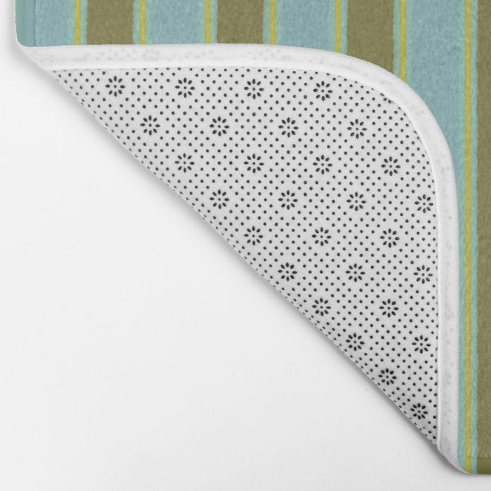 Rough Stripes Vertical Pattern in Olive Green Arctic Blue and Chartreuse Bath Mat Gallery Image 2