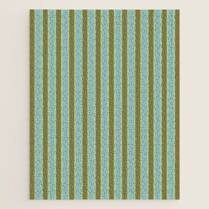 Rough Stripes Vertical Pattern in Olive Green Arctic Blue and Chartreuse Jigsaw Puzzle Gallery Image 1