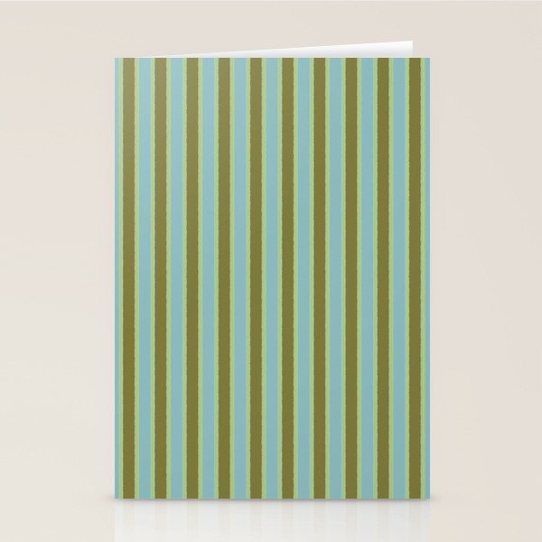 Rough Stripes Vertical Pattern in Olive Green Arctic Blue and Chartreuse Stationery Card Gallery Image 1