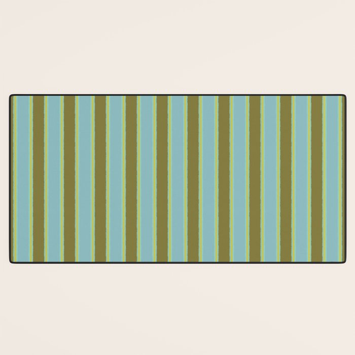 Rough Stripes Vertical Pattern in Olive Green Arctic Blue and Chartreuse Desk Mat Gallery Image 3