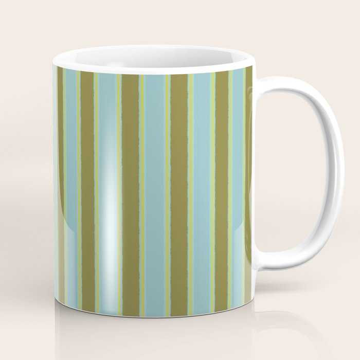 Rough Stripes Vertical Pattern in Olive Green Arctic Blue and Chartreuse Coffee Mug Gallery Image 1