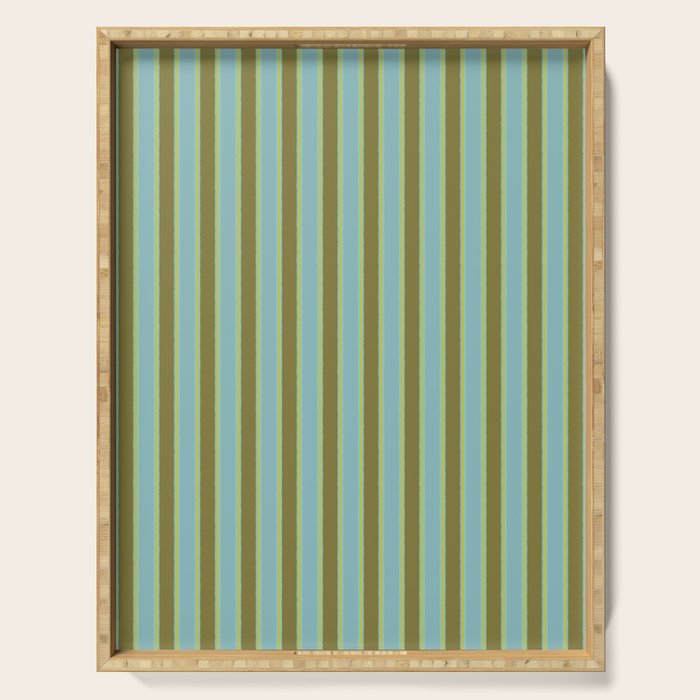Rough Stripes Vertical Pattern in Olive Green Arctic Blue and Chartreuse Serving Tray Gallery Image 1