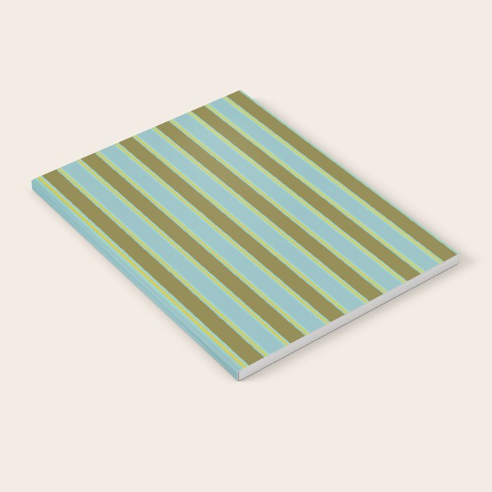 Rough Stripes Vertical Pattern in Olive Green Arctic Blue and Chartreuse Notebook Gallery Image 1