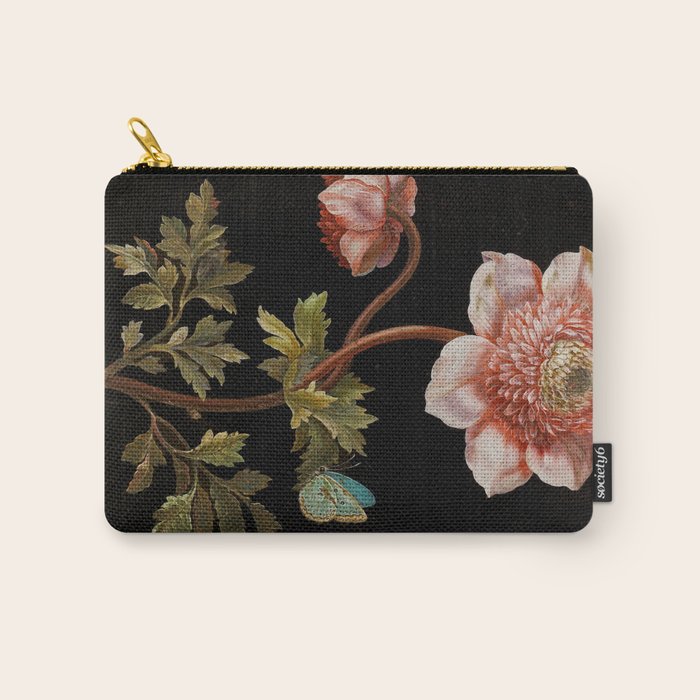 Peonies with a butterfly - Johann Christoph Bayer -1812- Antique Lifelike Botanical Nature Painting Carry All Pouch Gallery Image 1