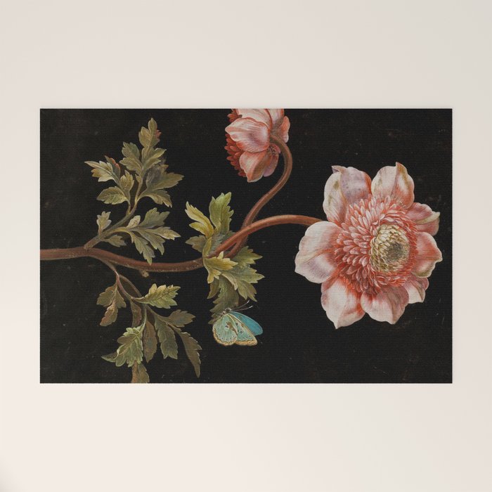 Peonies with a butterfly - Johann Christoph Bayer -1812- Antique Lifelike Botanical Nature Painting Welcome Mat Gallery Image 1