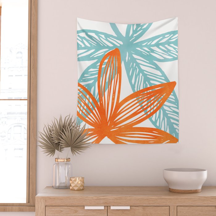 Orange and Blue Seaside Coastal Shapes Wall Tapestry Gallery Image 2