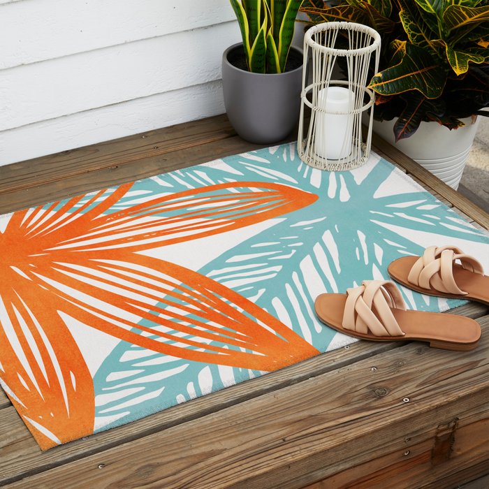 Orange and Blue Seaside Coastal Shapes Outdoor Rug Gallery Image 2