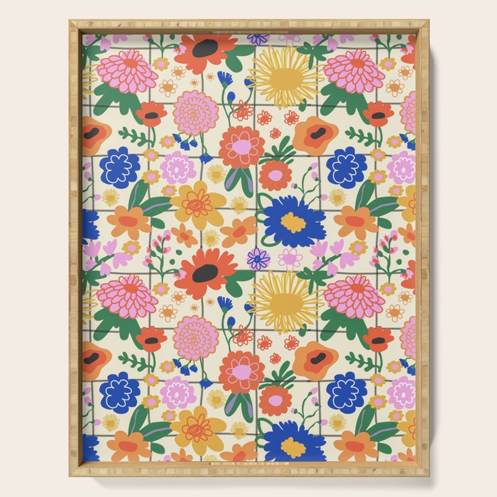Bright flowers pattern Serving Tray Gallery Image 1