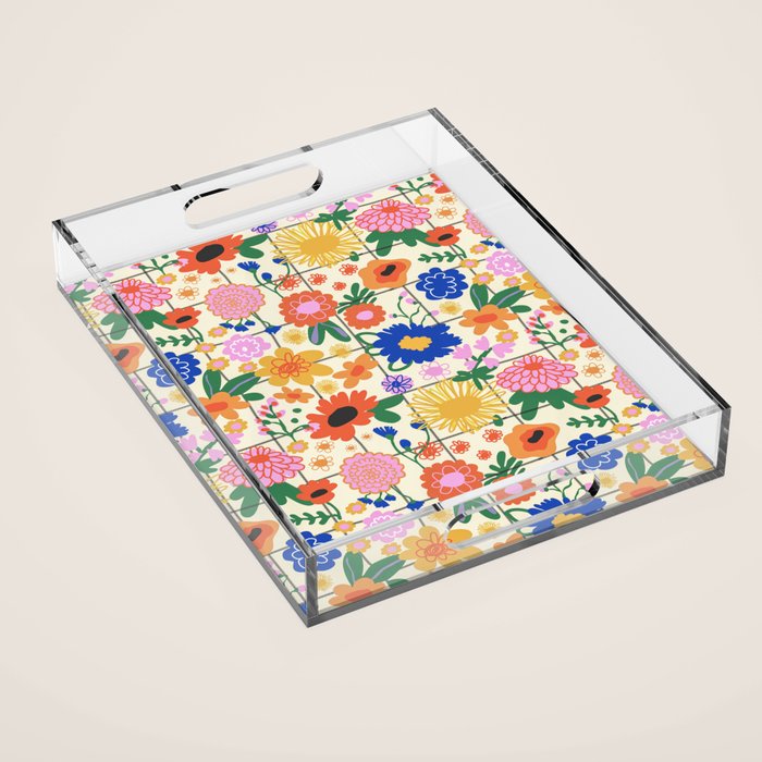 Bright flowers pattern Acrylic Tray Gallery Image 1