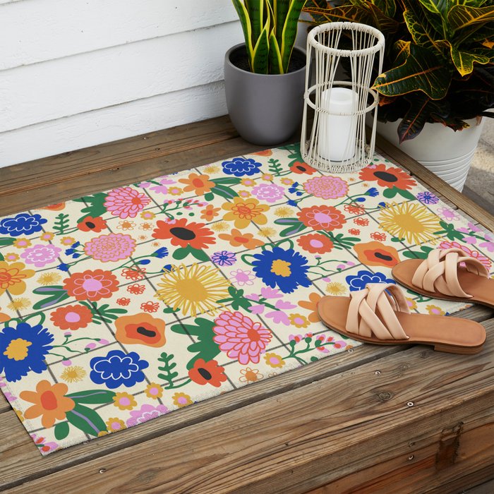 Bright flowers pattern Outdoor Rug Gallery Image 2