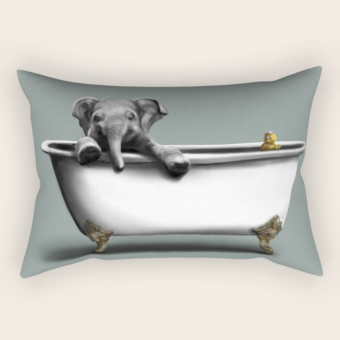 Elephant in Bath Rectangular Pillow Gallery Image 2