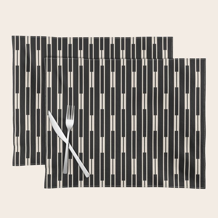 Minimalist Geo Chain Block Stripe Vertical Pattern in Black and Cream Placemat Gallery Image 1