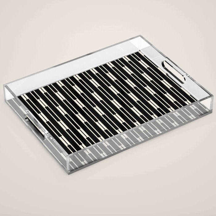 Minimalist Geo Chain Block Stripe Vertical Pattern in Black and Cream Acrylic Tray Gallery Image 1