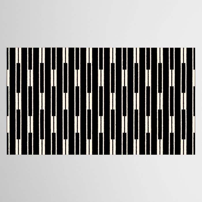 Minimalist Geo Chain Block Stripe Vertical Pattern in Black and Cream Tablecloth Gallery Image 2