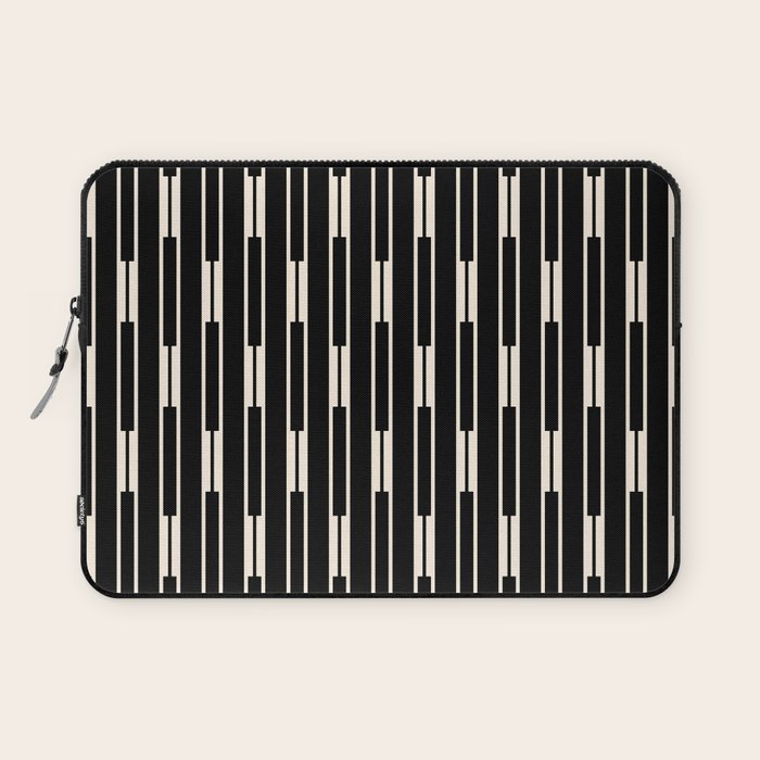 Minimalist Geo Chain Block Stripe Vertical Pattern in Black and Cream Laptop Sleeve Gallery Image 1