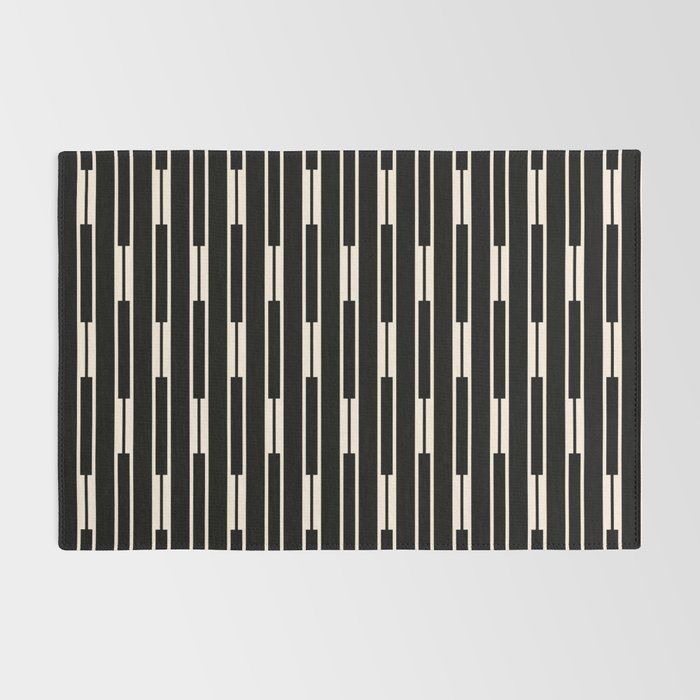 Minimalist Geo Chain Block Stripe Vertical Pattern in Black and Cream Rug Gallery Image 2