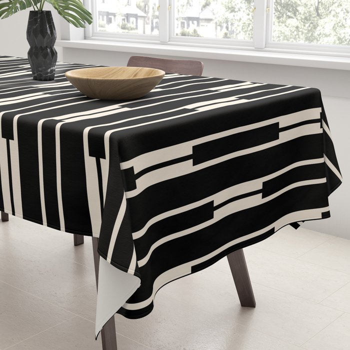 Minimalist Geo Chain Block Stripe Vertical Pattern in Black and Cream Tablecloth Gallery Image 3