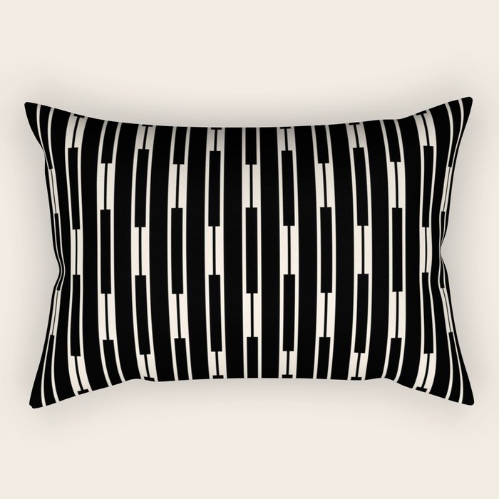 Minimalist Geo Chain Block Stripe Vertical Pattern in Black and Cream Rectangular Pillow Gallery Image 1