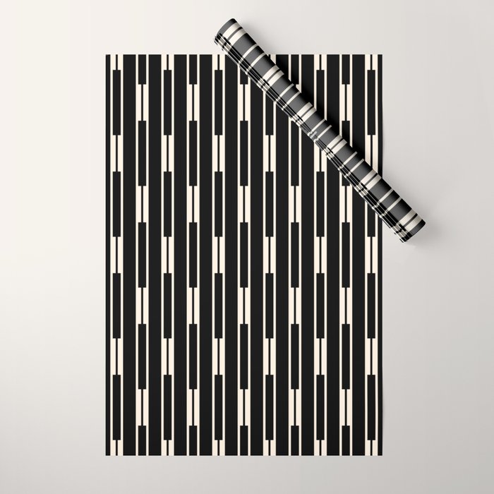 Minimalist Geo Chain Block Stripe Vertical Pattern in Black and Cream Wrapping Paper Gallery Image 1