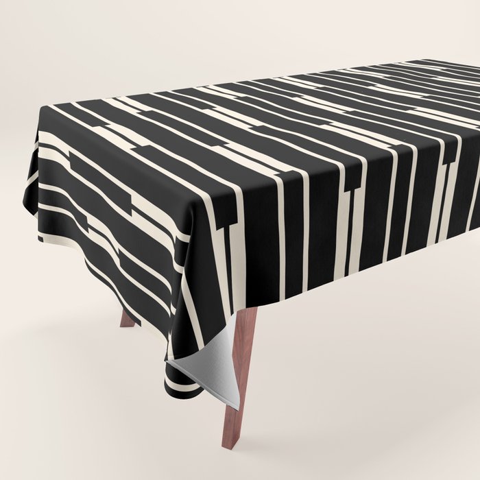 Minimalist Geo Chain Block Stripe Vertical Pattern in Black and Cream Tablecloth Gallery Image 1