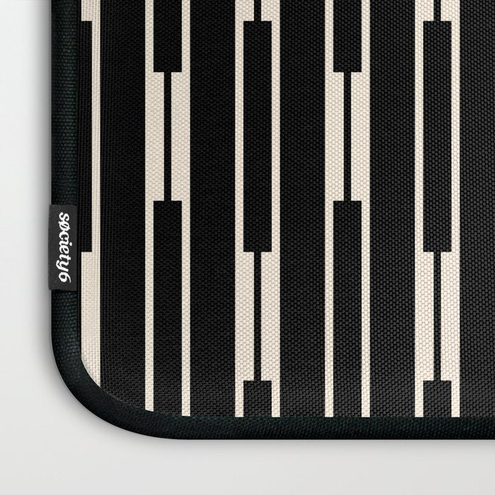 Minimalist Geo Chain Block Stripe Vertical Pattern in Black and Cream Laptop Sleeve Gallery Image 3