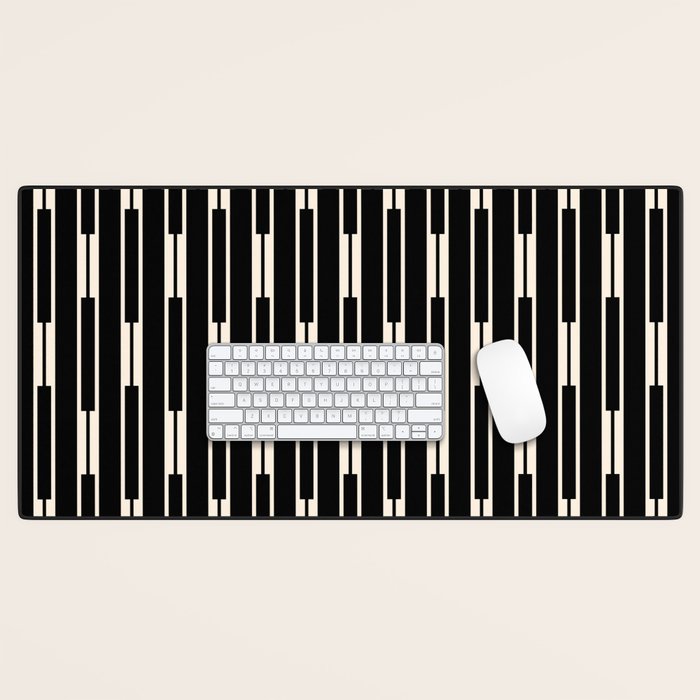 Minimalist Geo Chain Block Stripe Vertical Pattern in Black and Cream Desk Mat Gallery Image 1