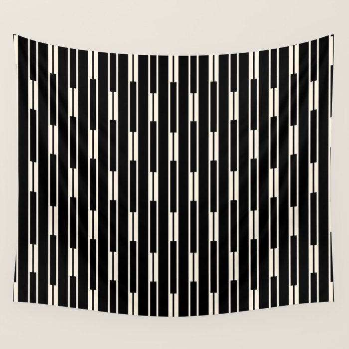 Minimalist Geo Chain Block Stripe Vertical Pattern in Black and Cream Wall Tapestry Gallery Image 4