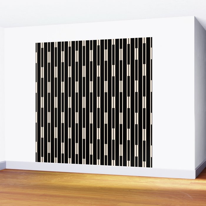 Minimalist Geo Chain Block Stripe Vertical Pattern in Black and Cream Wall Mural Gallery Image 2