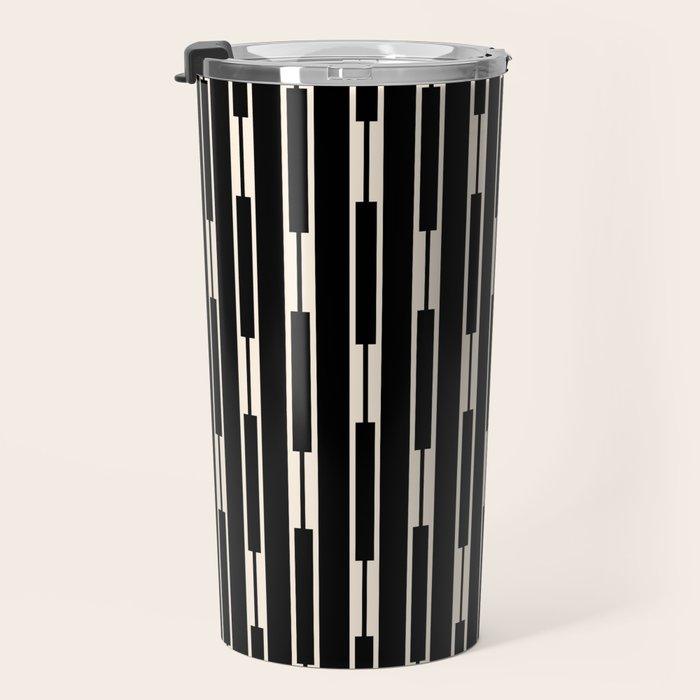 Minimalist Geo Chain Block Stripe Vertical Pattern in Black and Cream Travel Mug Gallery Image 3
