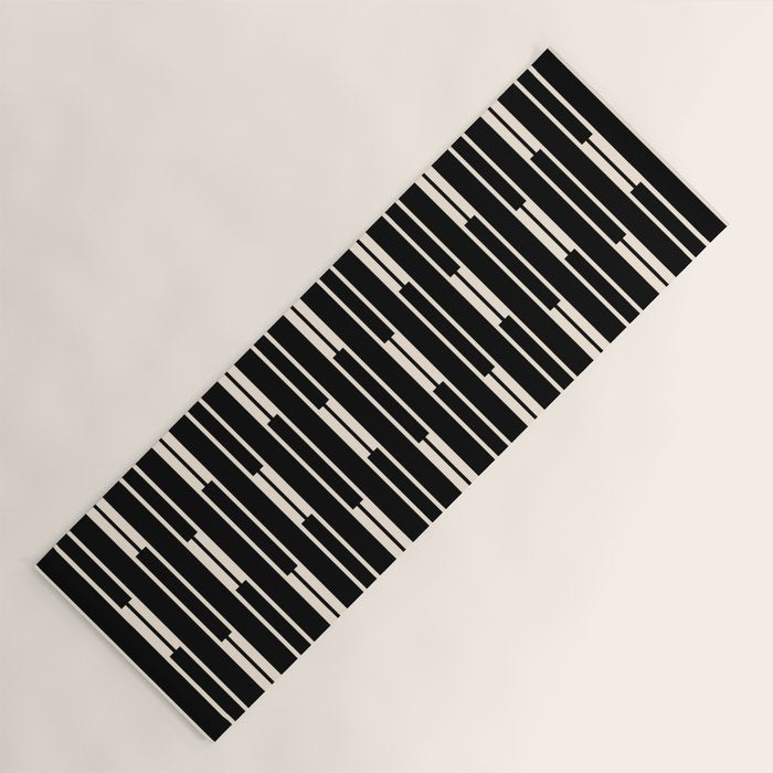 Minimalist Geo Chain Block Stripe Vertical Pattern in Black and Cream Yoga Mat Gallery Image 1