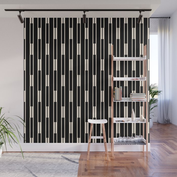 Minimalist Geo Chain Block Stripe Vertical Pattern in Black and Cream Wall Mural Gallery Image 1
