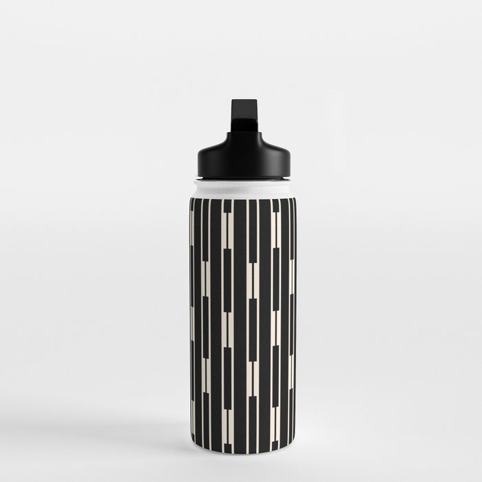 Minimalist Geo Chain Block Stripe Vertical Pattern in Black and Cream Water Bottle Gallery Image 3