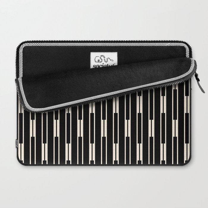 Minimalist Geo Chain Block Stripe Vertical Pattern in Black and Cream Laptop Sleeve Gallery Image 2