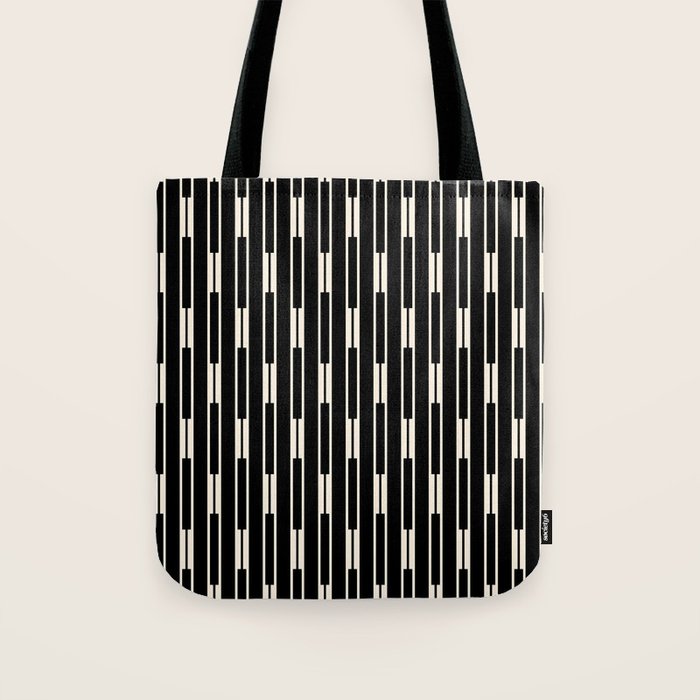 Minimalist Geo Chain Block Stripe Vertical Pattern in Black and Cream Tote Bag Gallery Image 1