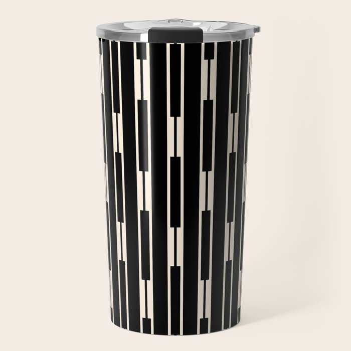 Minimalist Geo Chain Block Stripe Vertical Pattern in Black and Cream Travel Mug Gallery Image 1