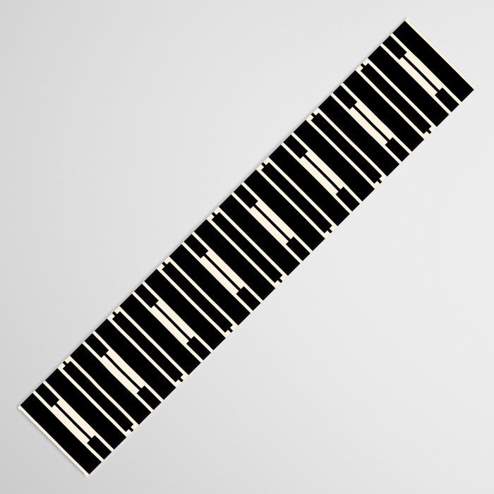 Minimalist Geo Chain Block Stripe Vertical Pattern in Black and Cream Table Runner Gallery Image 3
