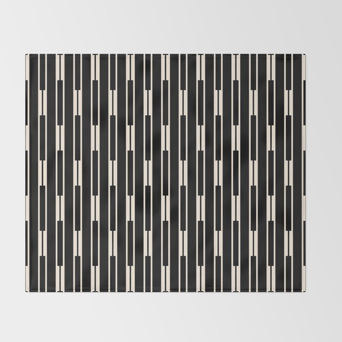 Minimalist Geo Chain Block Stripe Vertical Pattern in Black and Cream Throw Blanket Gallery Image 2